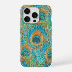PixDezines Handdrawn H2 Peacock/Cobalt/Aqua Blue iPhone 15 Pro Case
