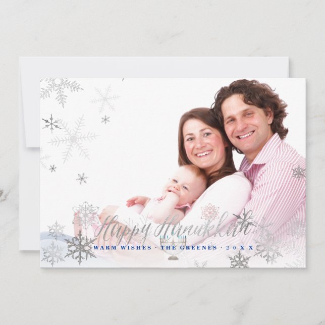 PixDezines Hanukkah/Faux Silver Snowflakes Holiday Card (Front)