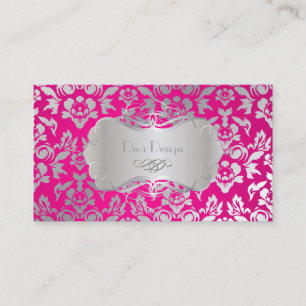 PixDezines Haute Coutour Damask, Faux Silver Business Card