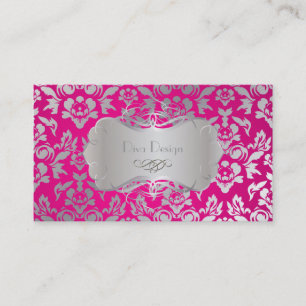 PixDezines Haute Coutour Damask, Faux Silver Business Card