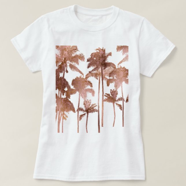 PixDezines Hawaii, Aloha Palm Trees/Faux Rose Gold T-Shirt (Design Front)