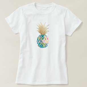 PixDezines Hawaii, Aloha Teal Pineapple/Faux Gold T-Shirt