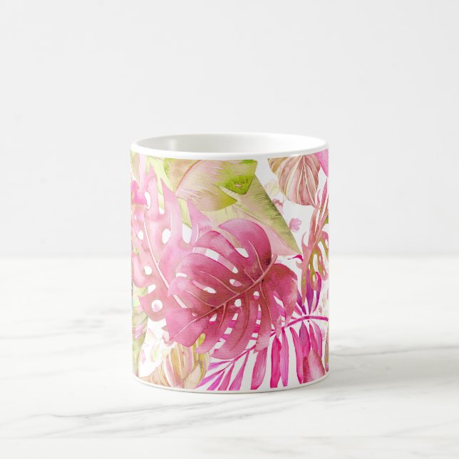 PixDezines Hawaiian Jungle Pink Green Foliage Coffee Mug (Center)