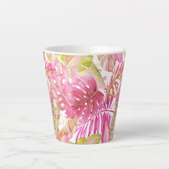 PixDezines Hawaiian Jungle Pink Green Foliage Latte Mug (Front)