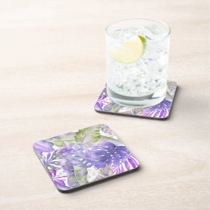 PixDezines Hawaiian Jungle Purple Green Foliage Coaster