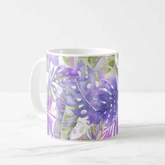 PixDezines Hawaiian Jungle Purple Green Foliage Coffee Mug (Front Left)