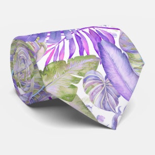 PixDezines Hawaiian Jungle Purple Green Foliage Tie