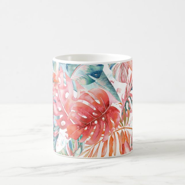 PixDezines Hawaiian Jungle Teal Rust Foliage Coffee Mug (Center)