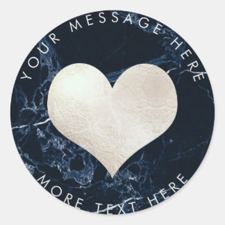 PixDezines HEART FAUX SILVER+BLUE MARBLE Classic Round Sticker