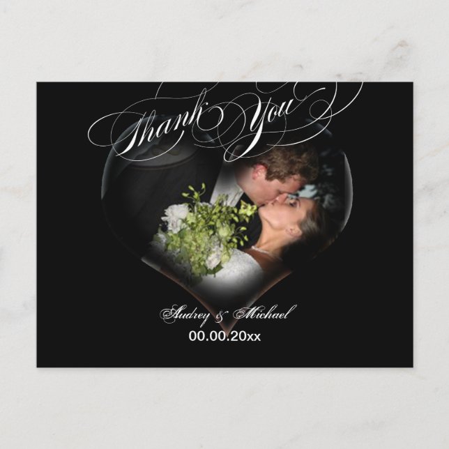 PixDezines Heart Photo Frame/black/Thank you Postcard (Front)