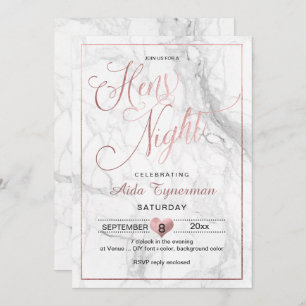 PixDezines Hens Night Faux Rose Gold Script+Marble Invitation