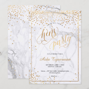 PixDezines Hens Party Marble Faux Gold Confetti Invitation