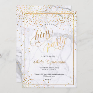 PixDezines Hens Party Marble Faux Gold Confetti Invitation
