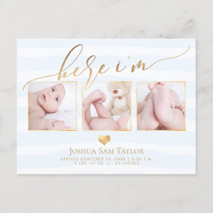 PixDezines Here I'm Birth Announcement/Heart Announcement Postcard