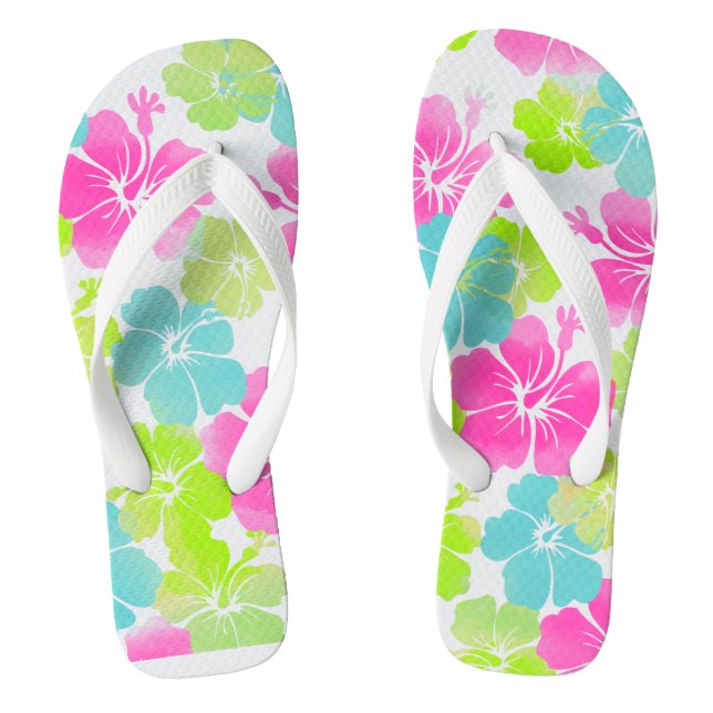 PixDezines hibiscus/DIY background colour Thongs (Footbed)