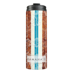 PixDezines Hibiscus Faux Koa Wood Longboard Thermal Tumbler