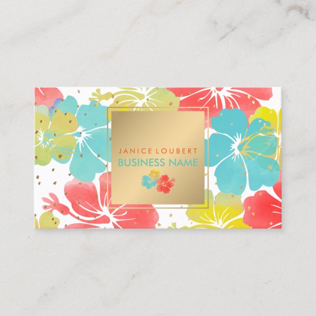 PixDezines Hibiscus/Gold Specks/DIY Background Business Card (Front)