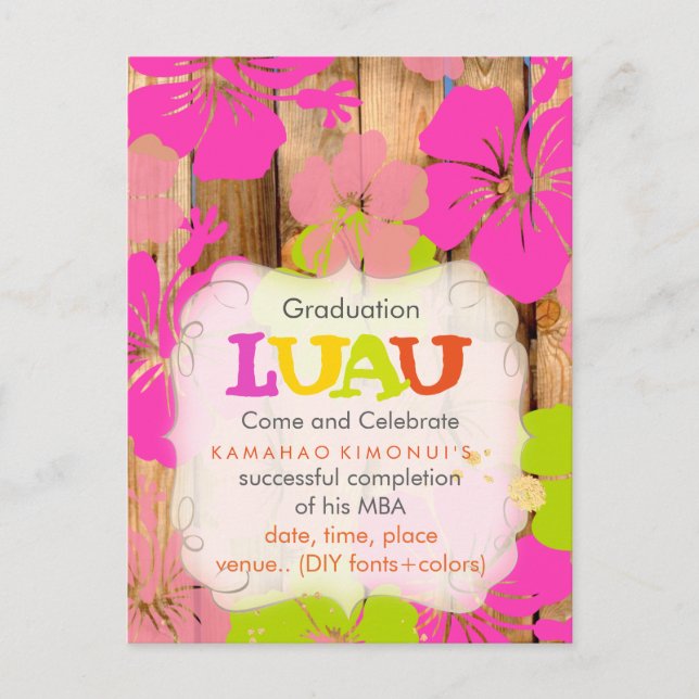 PixDezines hibiscus/graduation/luau/DIYevent Invitation Postcard (Front)