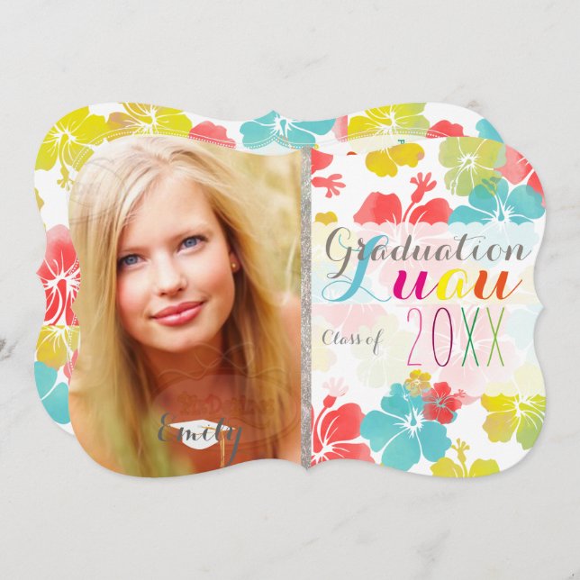 PixDezines Hibiscus Graduation Luau Invitation (Front/Back)