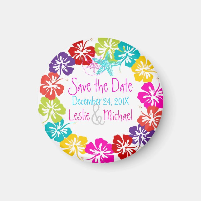 PixDezines hibiscus lei, Save the Date Magnet (Front)