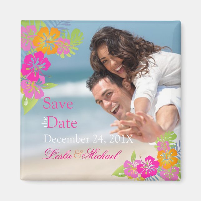 PixDezines hibiscus leis, Save the Date Magnet (Front)
