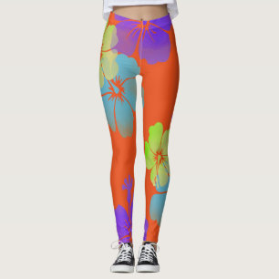 PixDezines Hibiscus/Lime/Purple/Aqua Leggings
