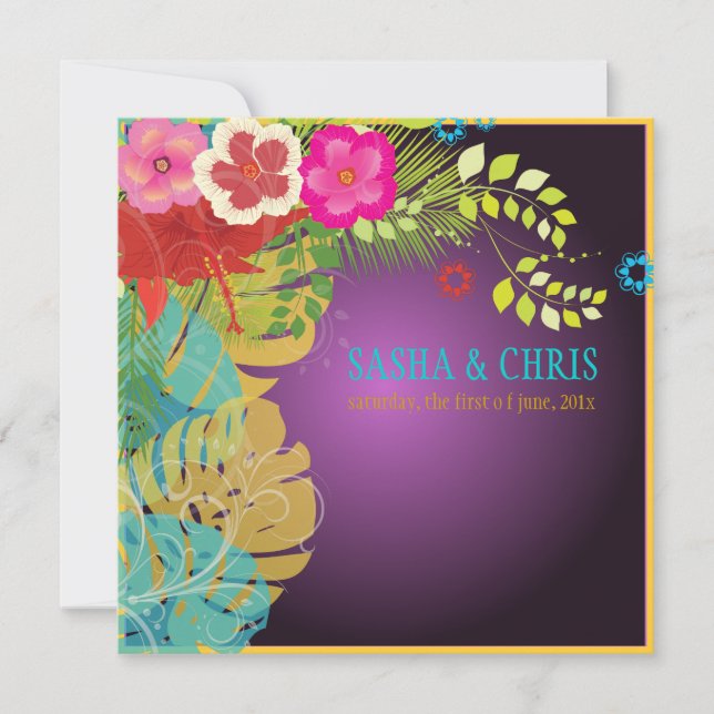 PixDezines Hibiscus+nnstera/yellow+aqua Invitation (Front)