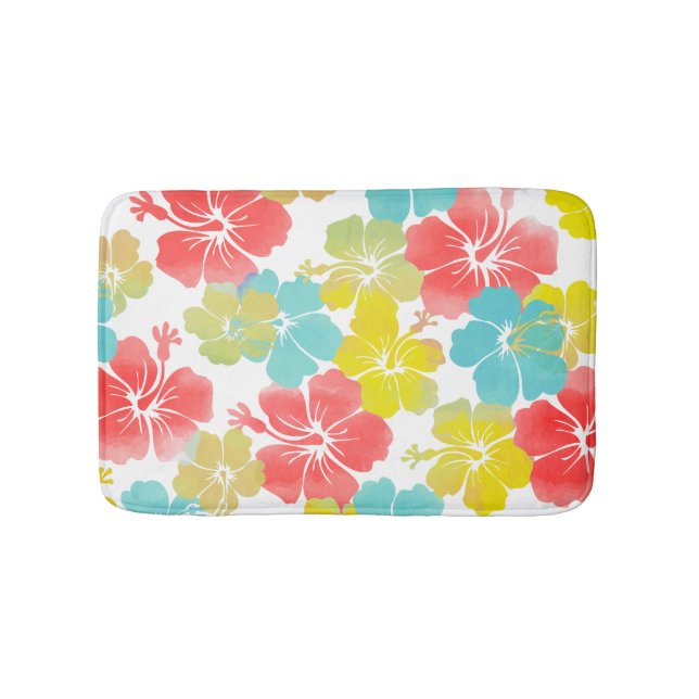 PixDezines Hibiscus/orange/blue/yellow Bath Mat (Front)
