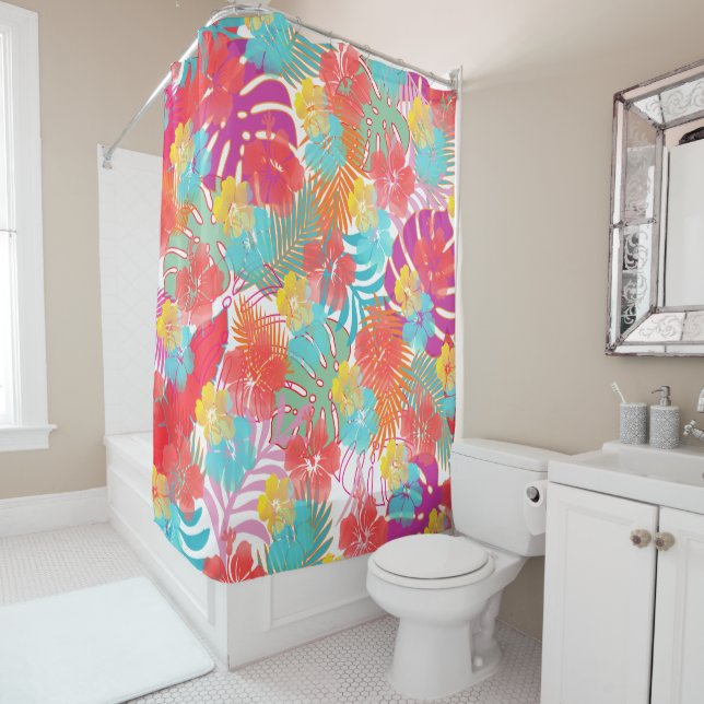 PixDezines Hibiscus/Rainforest/DIY Background Shower Curtain (In Situ)