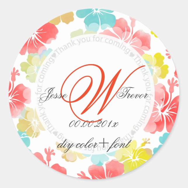 PixDezines hibiscus/watercolor affect Classic Round Sticker (Front)