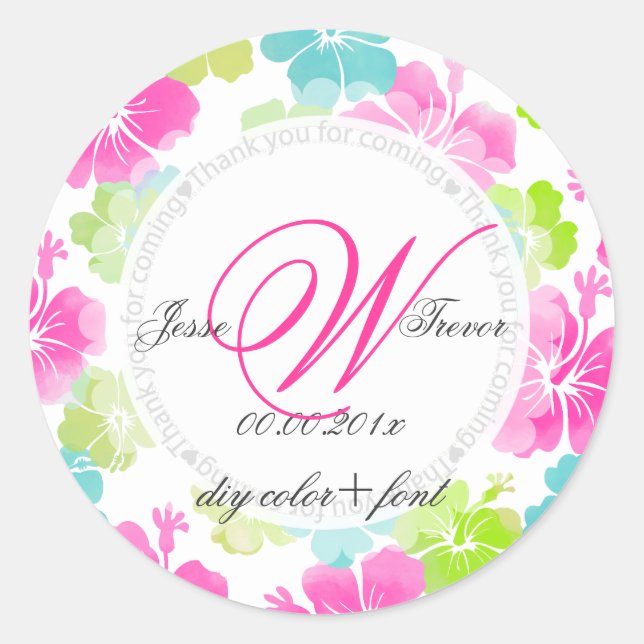 PixDezines hibiscus/watercolor affect Classic Round Sticker (Front)