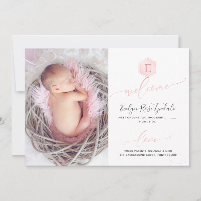 PixDezines Honeycomb Birth Announcement, Girl Announcement (Front)