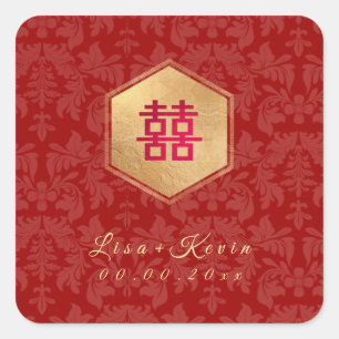 PixDezines Honeycomb Chinese Double appiness Square Sticker