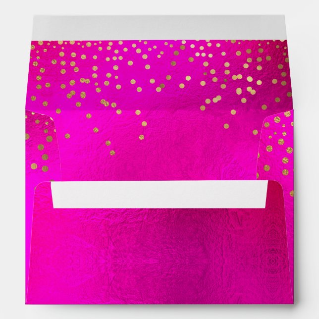 PixDezines Hot+Flashy Pink, Faux Gold Confetti Envelope (Back (Bottom))