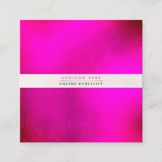 PixDezines Hot+Flashy Pink, Pearly White Square Business Card (Front)