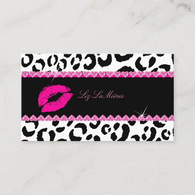 PixDezines hot lips+sassy leopard Business Card (Front)