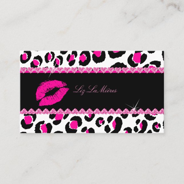 PixDezines hot lips+sassy leopard Business Card (Front)
