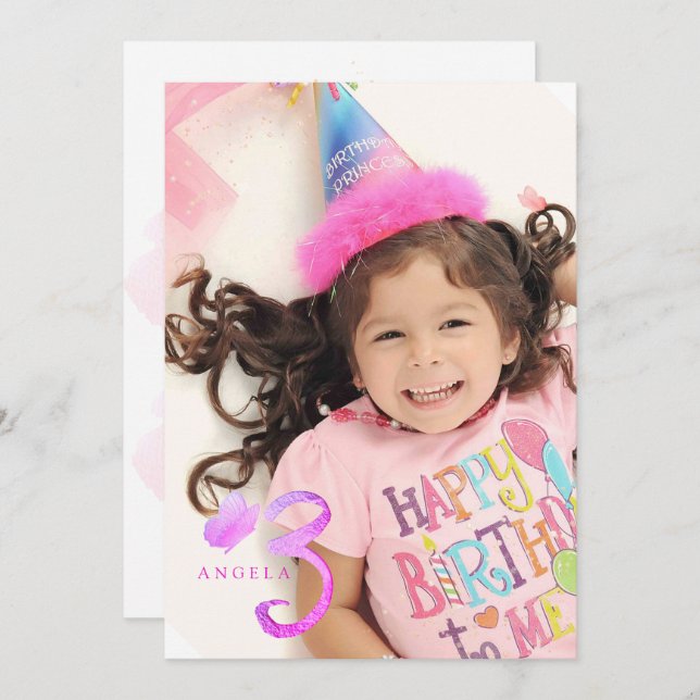 PixDezines Hot Pink Butterflies Watercolor Invitation (Front/Back)