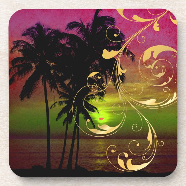 PixDezines hula sunset+filigree swirls Coaster (Front)