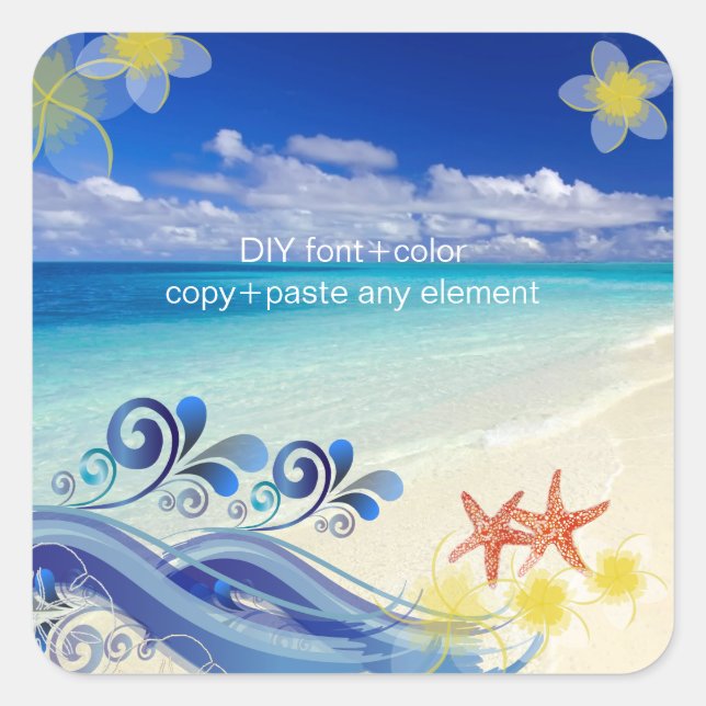 PixDezines Hula Wave/Plumeria/Starfish Square Sticker (Front)