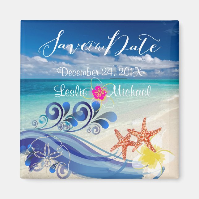 PixDezines hulawaves/beach+plumeria Magnet (Front)