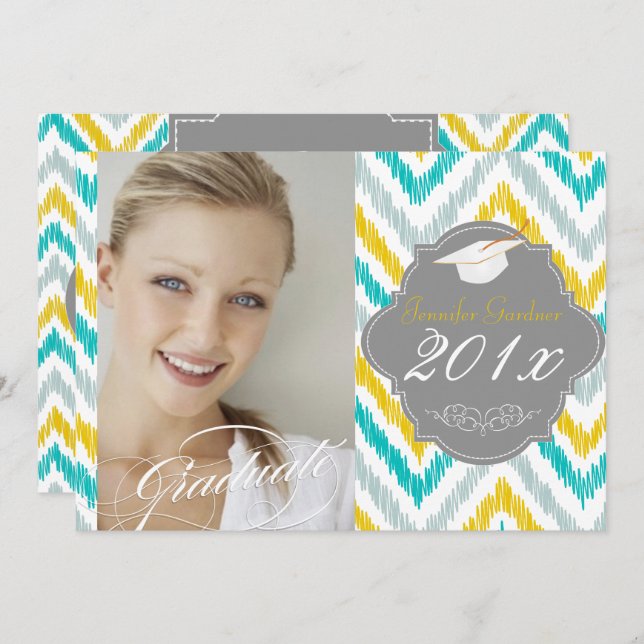 PixDezines ikat chevron graduation Invitation (Front/Back)