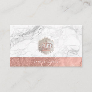 PIXDEZINES iMPERIAL CROWN   MARBLE FAUX ROSE GOLD Business Card