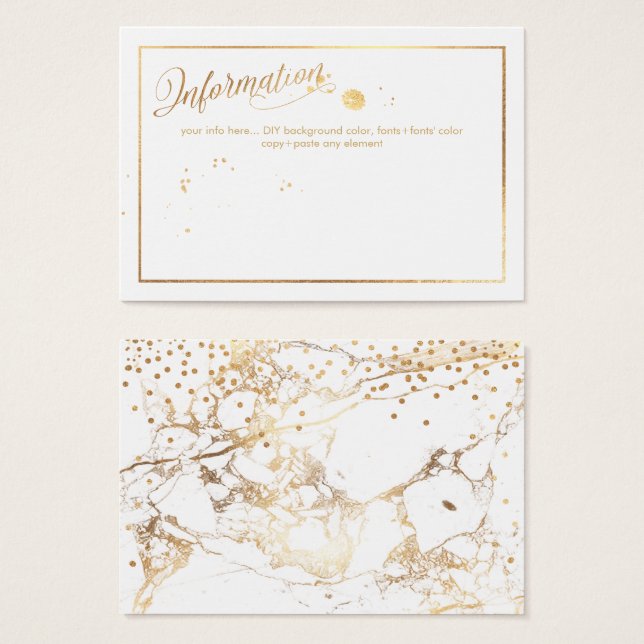 PixDezines Information Cards/Marble /White+Gold (Front & Back)