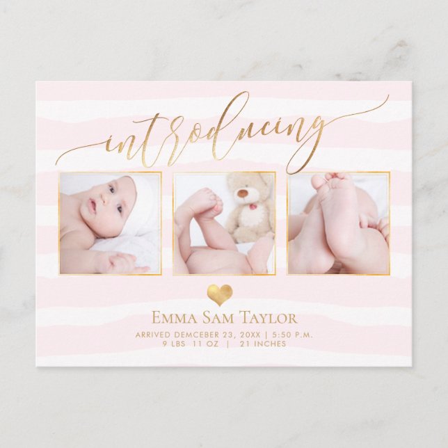 PixDezines Introducing Birth Announcement/Stripes Announcement Postcard (Front)
