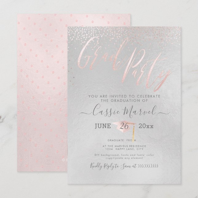 PixDezines Iridescent Blush Pink 2019 Grad Party Invitation (Front/Back)