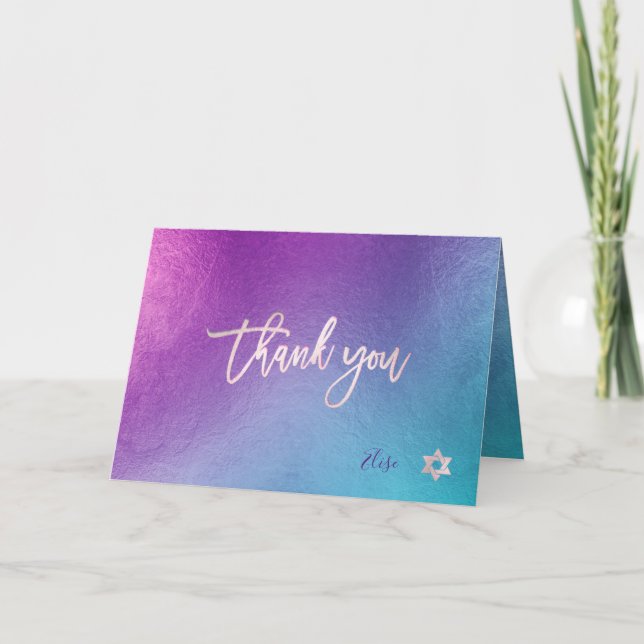 PixDezines Iridescent Ombre Blue Viol ✡ Thank You Card (Front)