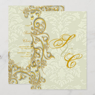 PixDezines IVORY DAMASK FAUX GOLD FILIGREE Invitation
