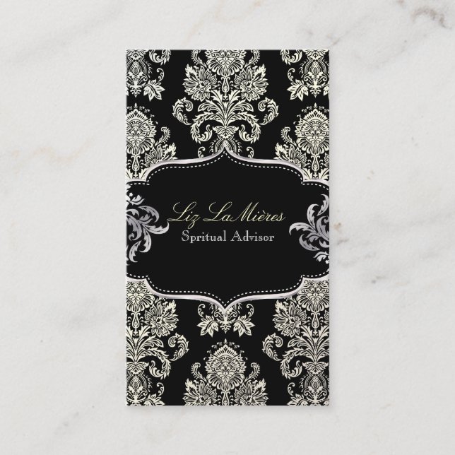 PixDezines Ivory Victorian Damask/DIY colour Business Card (Front)