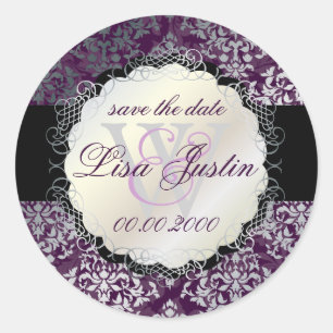 PixDezines Josephine Damask/DIY colour/plum Classic Round Sticker